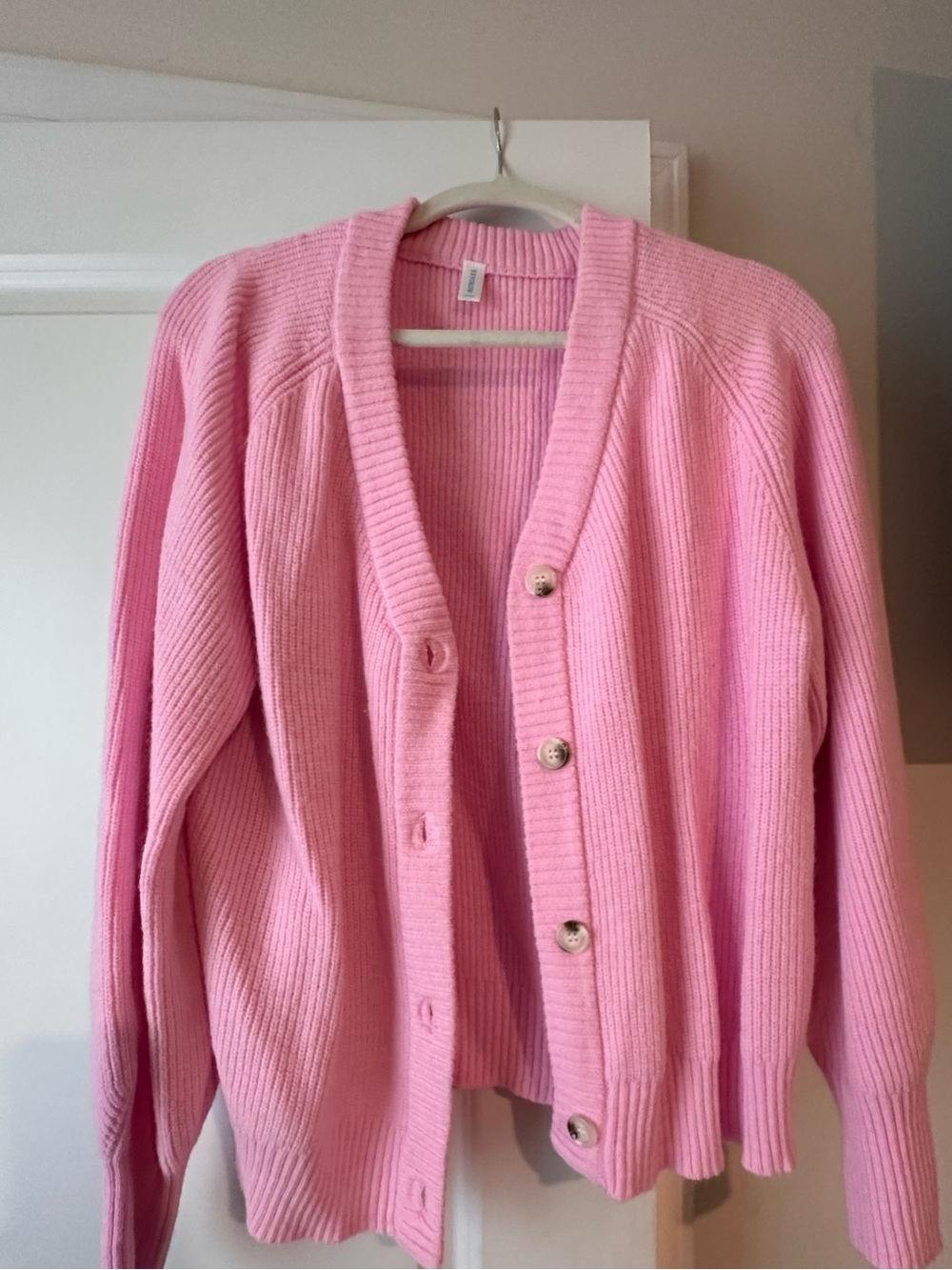 Pink Ribbed Button-Front Women's Sweater Cardigan